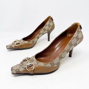 Vintage Gucci GG Canvas Horsebit Heels Womens Size EU 36